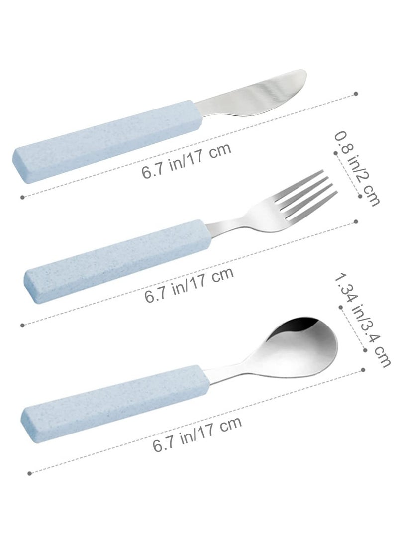 Flatware Set Children Utensils Set 18/10 Stainless Steel Child Silverware Knife Spoon Fork Set with Travel Case for Kids Lunch Box 3 Piece Blue