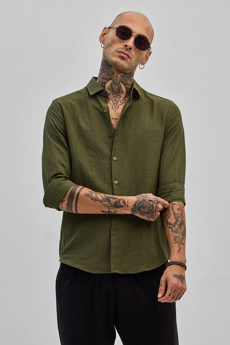 SNITCH Olive Slim Fit Shirt