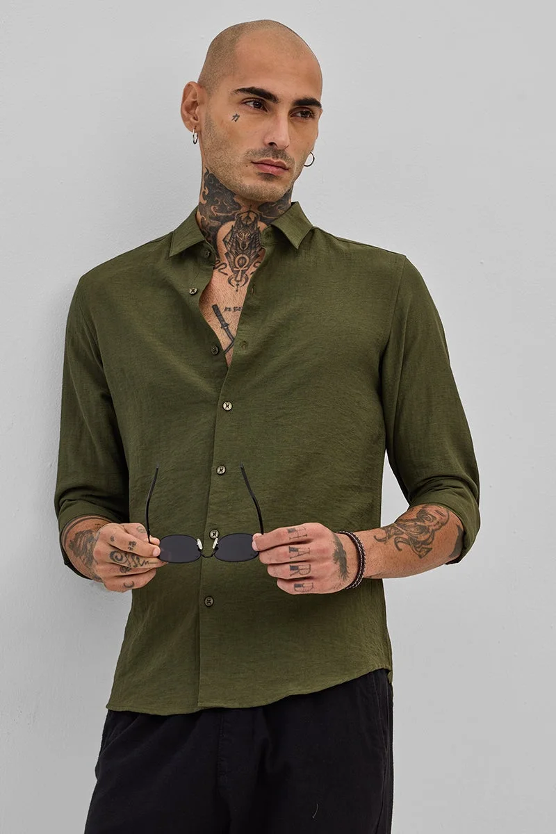 SNITCH Olive Slim Fit Shirt
