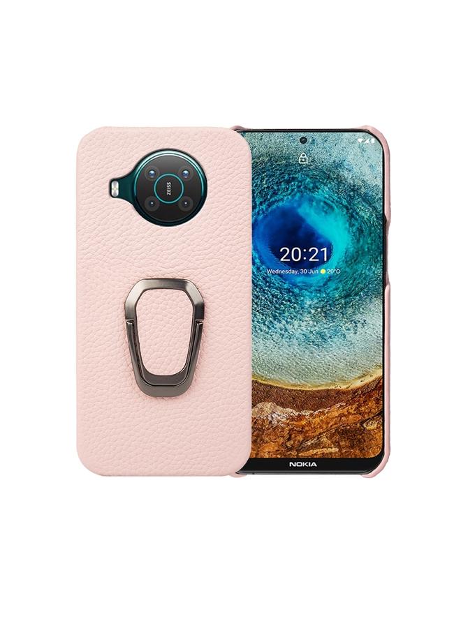 اس-توب جراب لهاتف Nokia X10 مزود بحلقة من الجلد الطبيعي بتصميم ليتشي - Image 1