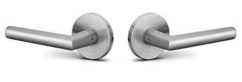 Berlin Modisch Dummy Lever Door Handle Pack of 2 Sleek Round Non-Turning Single Side Pull Only Lever Set [for Closet or French Doors] Heavy Duty - Satin Nickel Finish - Image 4