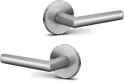 Berlin Modisch Dummy Lever Door Handle Pack of 2 Sleek Round Non-Turning Single Side Pull Only Lever Set [for Closet or French Doors] Heavy Duty - Satin Nickel Finish - Image 1