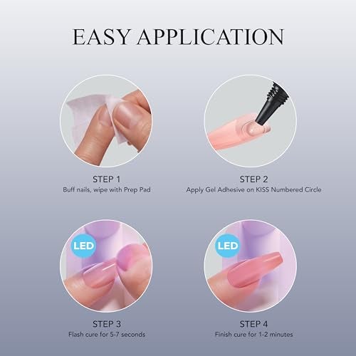 KISS Salon X-tend, Press-On Nails, Nail glue included, 'Trustfall', Beige, Long Size, Coffin Shape, Includes 30 Nails, 5Ml Led Soft Gel Adhesive, 1 Manicure Stick, 1 New Mini File, New Prep Pad - Image 2