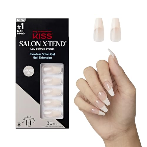 KISS Salon X-tend, Press-On Nails, Nail glue included, 'Trustfall', Beige, Long Size, Coffin Shape, Includes 30 Nails, 5Ml Led Soft Gel Adhesive, 1 Manicure Stick, 1 New Mini File, New Prep Pad - Image 1
