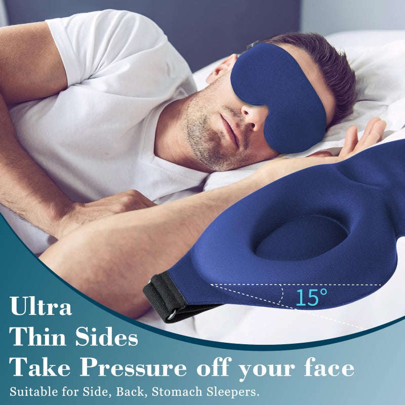 ZGGCD 3D Sleep Mask for Side Sleeper, Light Blocking Sleeping Eye Mask for Women Men, Contoured Cup Night Blindfold, Luxury Eye Cover Eye Shade with Adjustable Strap for Travel, Nap, Blue - Image 3