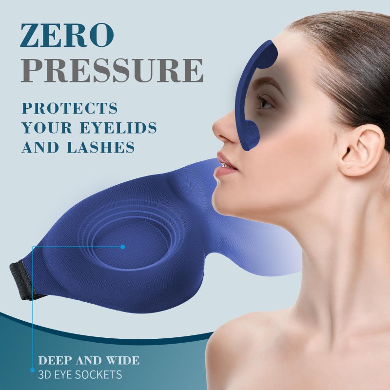 ZGGCD 3D Sleep Mask for Side Sleeper, Light Blocking Sleeping Eye Mask for Women Men, Contoured Cup Night Blindfold, Luxury Eye Cover Eye Shade with Adjustable Strap for Travel, Nap, Blue - Image 4