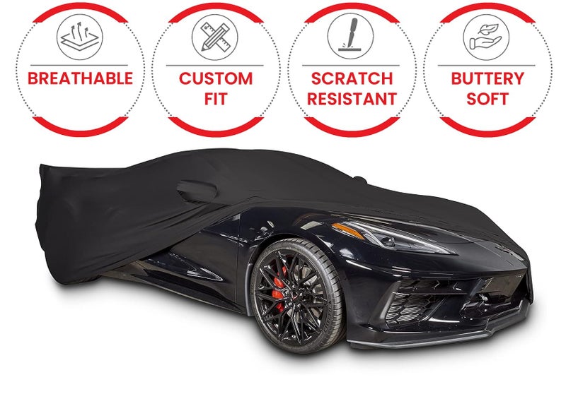 SR1 Performance C8 Corvette Custom Fit Car Cover - Indoor Ultraguard Stretch Satin - The Ultimate High End Fit for 2020-2025 Stingray, Z06, Z51, E-Ray Corvettes (Black) - Image 2