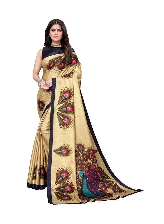 YASHIKA Yashika Women's Plain Printed Art Silk Saree (Golden PEACOCK01  - Image 1
