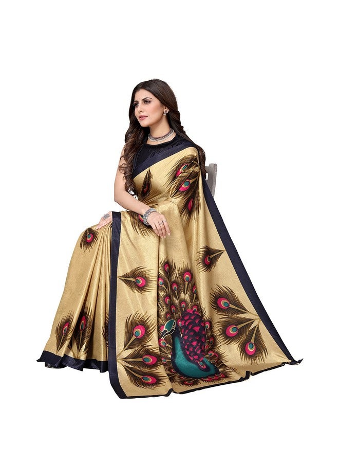 YASHIKA Yashika Women's Plain Printed Art Silk Saree (Golden PEACOCK01  - Image 2