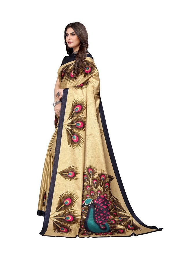 YASHIKA Yashika Women's Plain Printed Art Silk Saree (Golden PEACOCK01  - Image 4