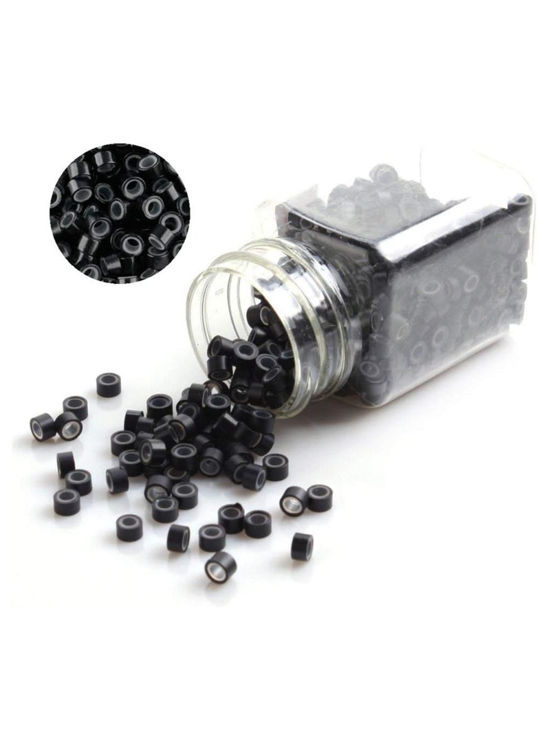 Estelle Silicone Lined Micro Links Rings Beads Hair Feather Extensions 5.0x3.0x3.0 mm Hair Beads Black - Image 1