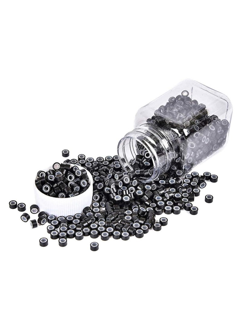 Estelle Silicone Lined Micro Links Rings Beads Hair Feather Extensions 5.0x3.0x3.0 mm Hair Beads Black - Image 2