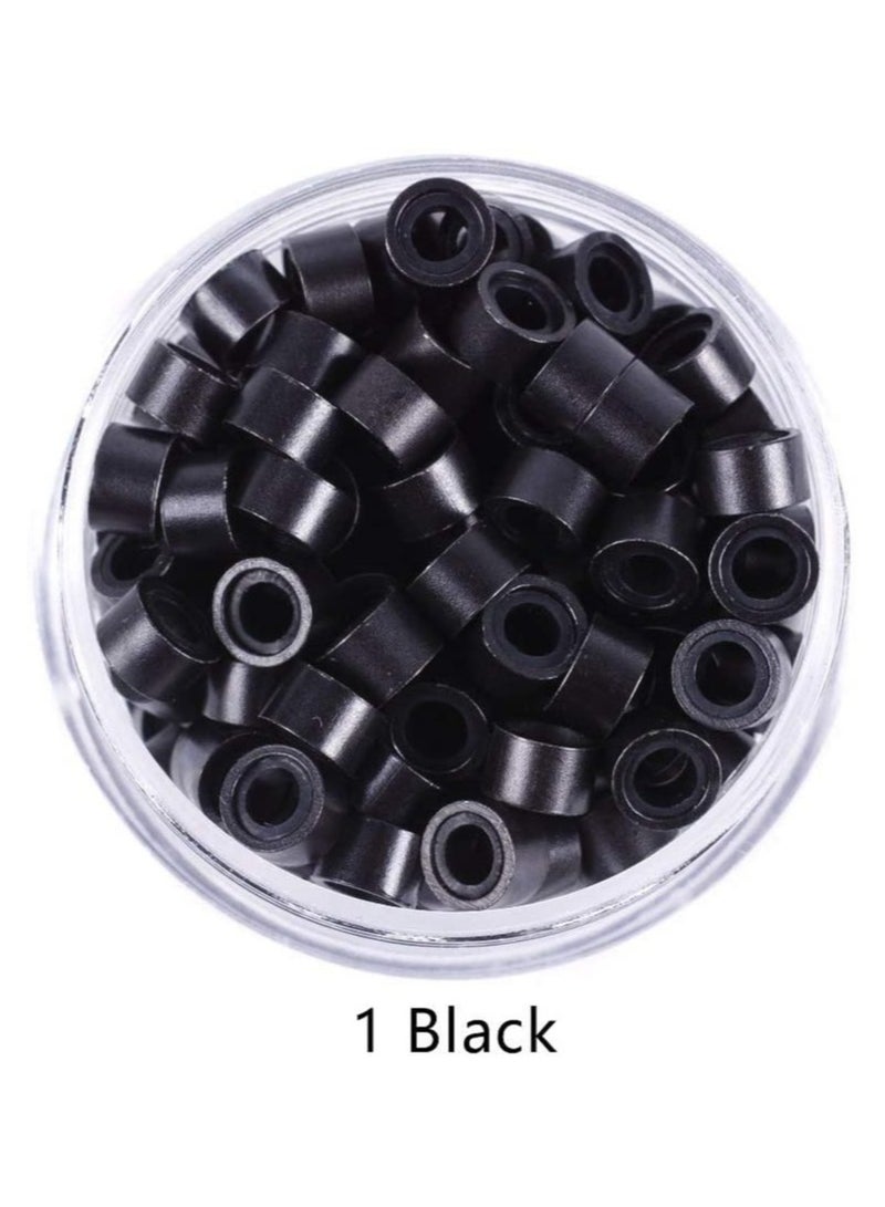 Estelle Silicone Lined Micro Links Rings Beads Hair Feather Extensions 5.0x3.0x3.0 mm Hair Beads Black - Image 4