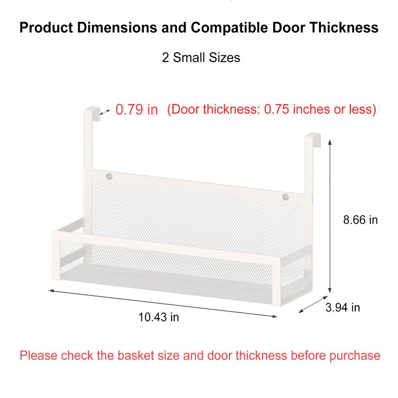 SHINEWON Hanging Kitchen Baskets Fine Mesh Wire Storage Basket Over Cabinet Door Organizer No Drilling Required for Kitchen Bathroom Office, Small, 2 Pack. - Image 2