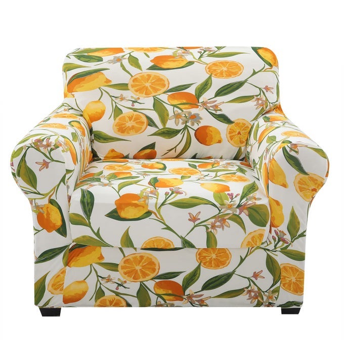 COUCH COVERS CHAIRSOFA COVERS FLORAL PATTERN STRETCH PRINTED 2 PIECES ARMCHAIR SLIPCOVER SEPARATE COUCH CUSHION SLIPCOVER FURNITURE PROTECTOR FOR DOGSARMCHAIR LEMON