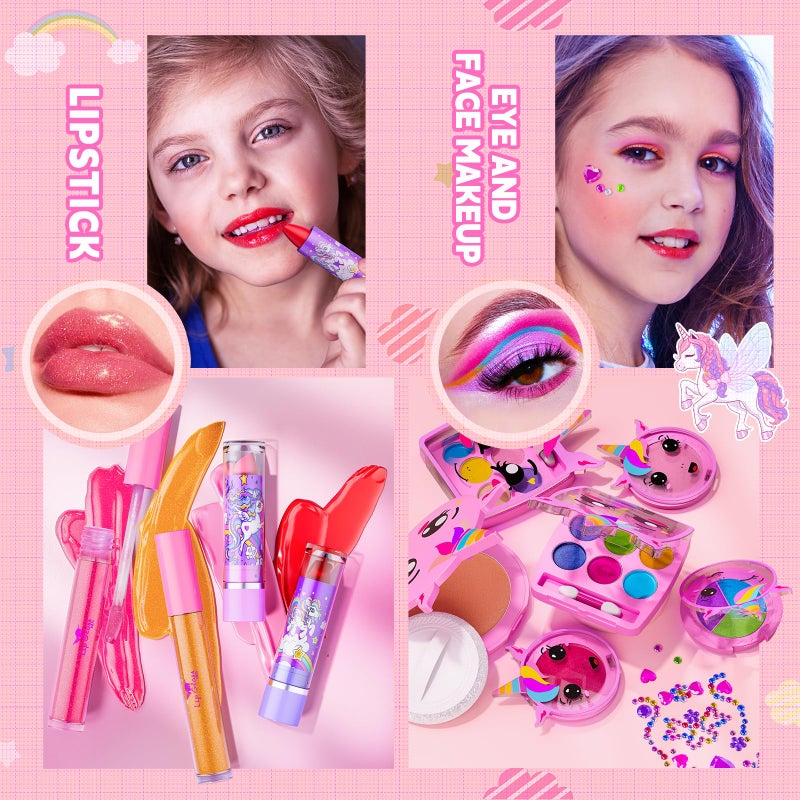 Beayuck Kids Makeup Kit for Girls - Girls Makeup Kit Toys, Real Washable Cosmetic Set with Storage Case, Kids Play Makeup Set for Christmas Birthday Gift 3 4 5 6 8 10 11 12+ Years Old, Pink - Image 4