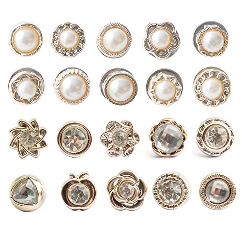 LWQYHTT 20Pcs Women Shirt Brooch Buttons Pearl No Sew Button Pins Safety Rhinestones Mini Brooch Pins Cover up Button(Rhinestone and pearl buttons) - Image 1