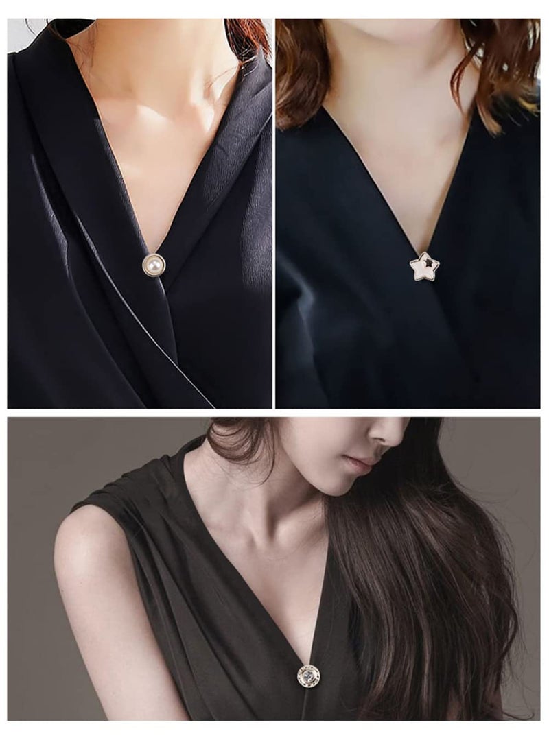 LWQYHTT 20Pcs Women Shirt Brooch Buttons Pearl No Sew Button Pins Safety Rhinestones Mini Brooch Pins Cover up Button(Rhinestone and pearl buttons) - Image 5