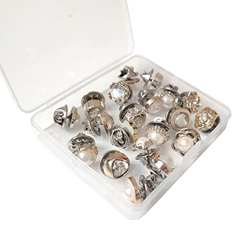 LWQYHTT 20Pcs Women Shirt Brooch Buttons Pearl No Sew Button Pins Safety Rhinestones Mini Brooch Pins Cover up Button(Rhinestone and pearl buttons) - Image 2