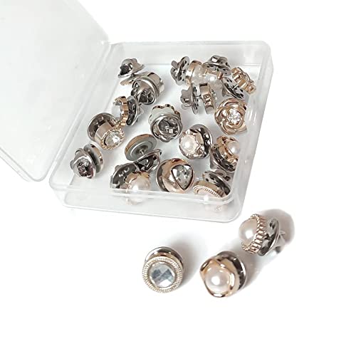 LWQYHTT 20Pcs Women Shirt Brooch Buttons Pearl No Sew Button Pins Safety Rhinestones Mini Brooch Pins Cover up Button(Rhinestone and pearl buttons) - Image 3