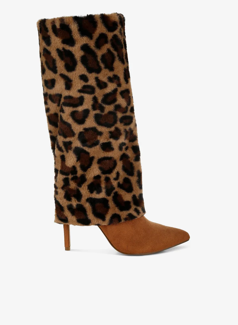 Fold-Over Calf-High Boots in Leopard