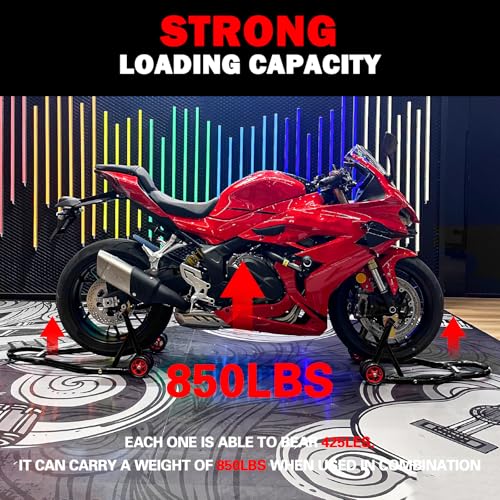 MOTO4U Motorcycle Front & Rear Stand, Front Rear Combo Stand Universal Wheel Lift Stand Swingarm Spool Lift Stand Paddock Stand (Red Wheel) - Image 3