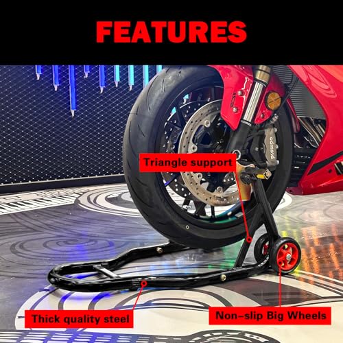 MOTO4U Motorcycle Front & Rear Stand, Front Rear Combo Stand Universal Wheel Lift Stand Swingarm Spool Lift Stand Paddock Stand (Red Wheel) - Image 2