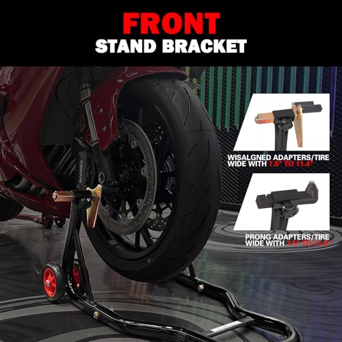 MOTO4U Motorcycle Front & Rear Stand, Front Rear Combo Stand Universal Wheel Lift Stand Swingarm Spool Lift Stand Paddock Stand (Red Wheel) - Image 5