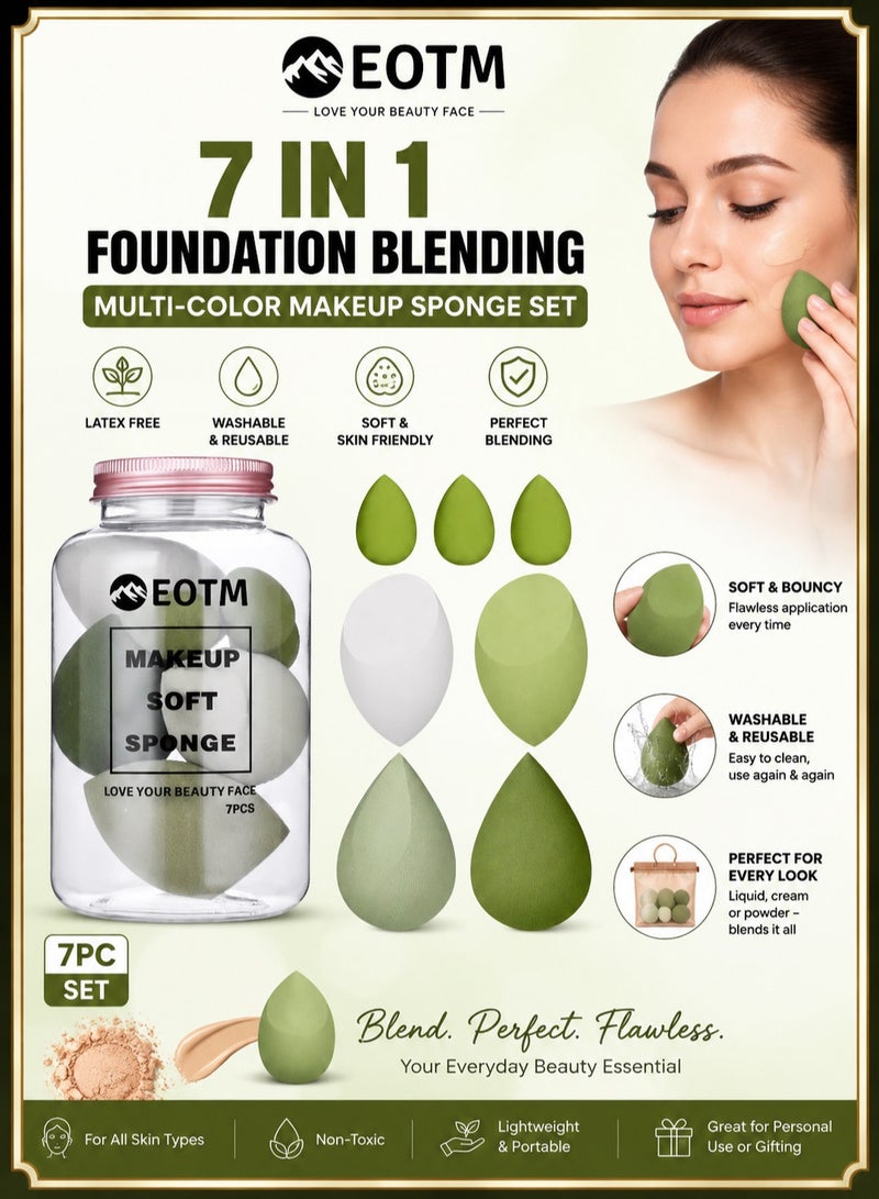 EOTM 7 In 1 Foundation Blending Multi-color Latex Free Washable Makeup Soft Sponge - Image 1