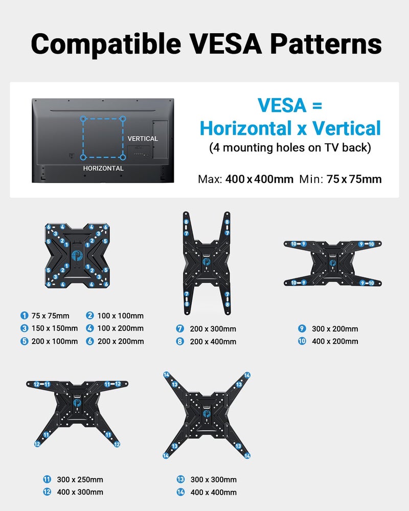 Pipishell TV Wall Mount for Most 26 32 50 55-60 inch TVs, Full Motion TV Mount with Swivel, Tilt & Extension, Single Stud Wall Mount Bracket Holds up to 77 lbs, Max VESA 400x400mm, PIMF11 - Image 3