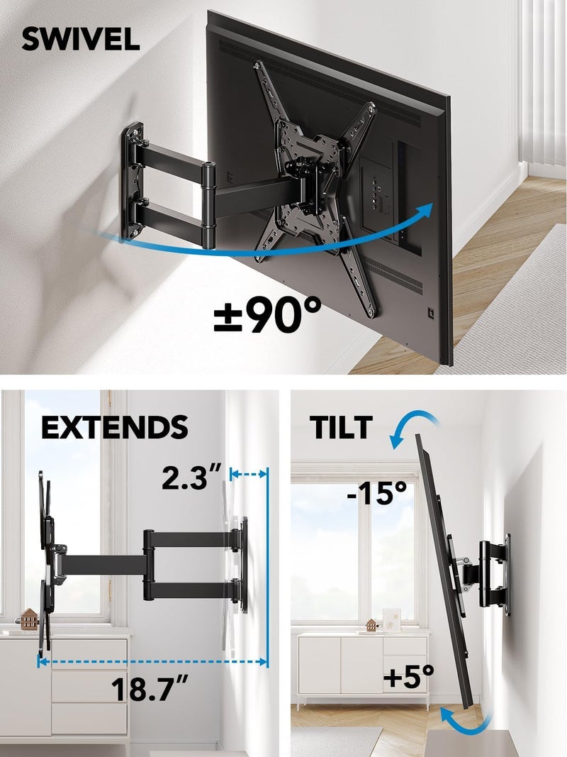 Pipishell TV Wall Mount for Most 26 32 50 55-60 inch TVs, Full Motion TV Mount with Swivel, Tilt & Extension, Single Stud Wall Mount Bracket Holds up to 77 lbs, Max VESA 400x400mm, PIMF11 - Image 4