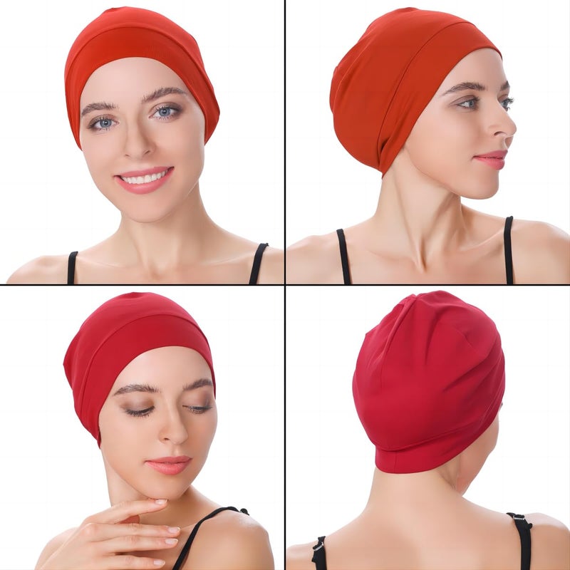 Headshion Cotton Skull Caps for Men Women,2-Pack Lightweight Beanie Sleep Hats Breathable Helmet Liner Red,Orange Red - Image 3