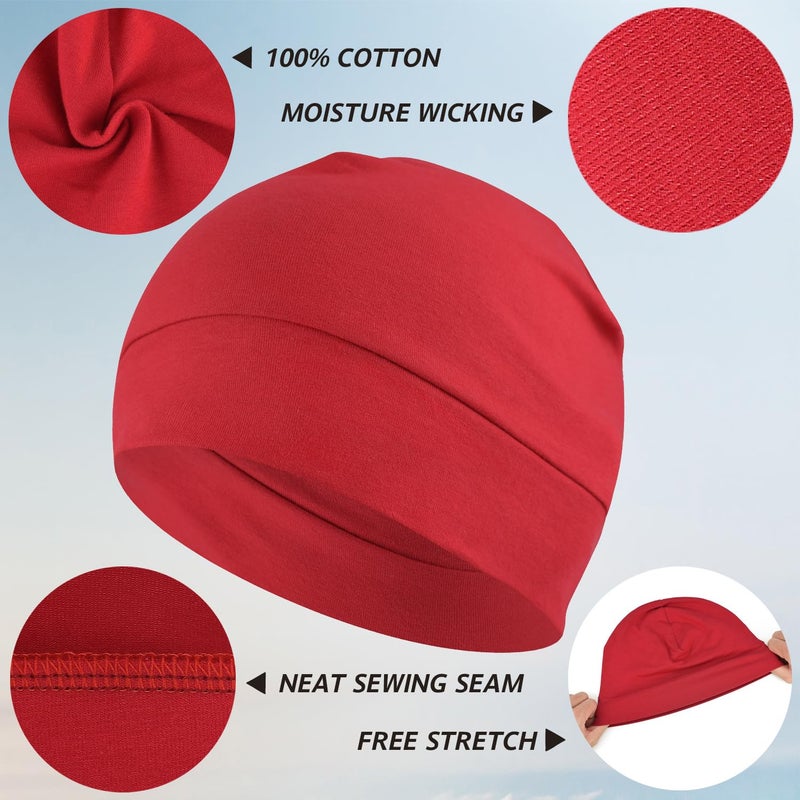 Headshion Cotton Skull Caps for Men Women,2-Pack Lightweight Beanie Sleep Hats Breathable Helmet Liner Red,Orange Red - Image 2