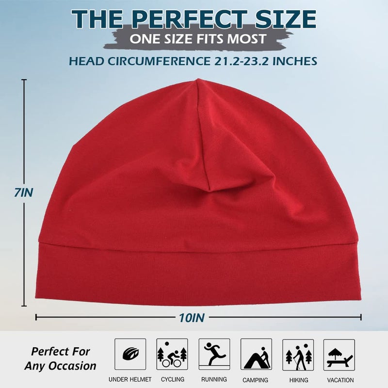 Headshion Cotton Skull Caps for Men Women,2-Pack Lightweight Beanie Sleep Hats Breathable Helmet Liner Red,Orange Red - Image 5