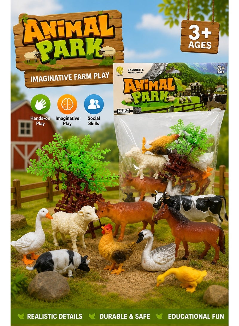 Farm Animal Figures Toy Set with Tree & Fence Accessories, Realistic Cow, Horse, Sheep, Chicken, Duck & Farm Animals, Pretend Farm Playset for Kids Age 3+ - Image 2