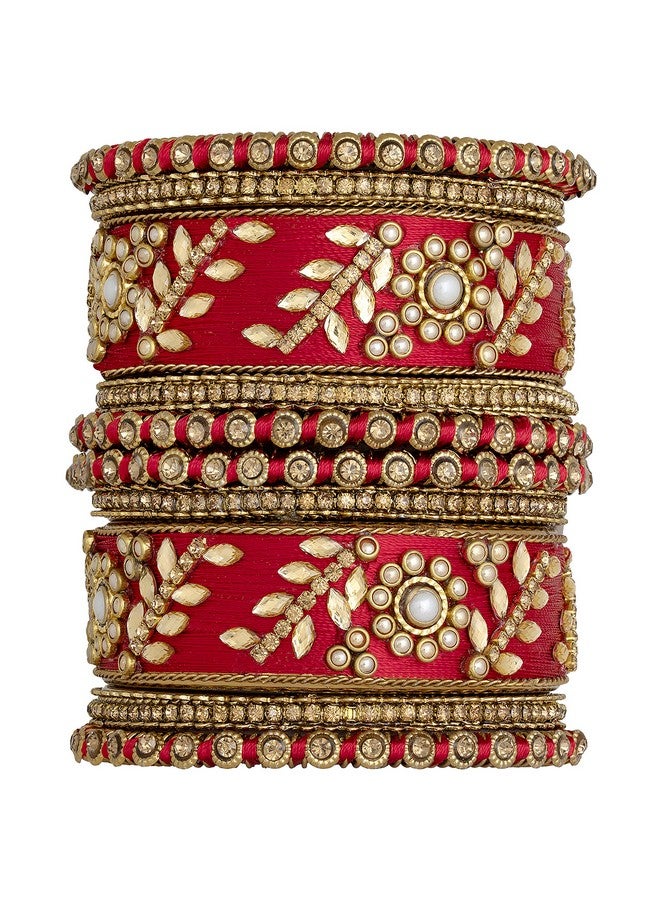 بيورا مجموعة أساور تشودا من خيط حرير كوندان وسبائك الأكريليك من بيورا للنساء والفتيات كهدية نافراتري (أحمر) مقاس 2.6 بوصة - Image 1