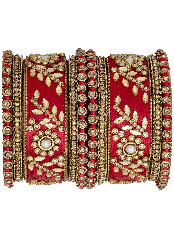 بيورا مجموعة أساور تشودا من خيط حرير كوندان وسبائك الأكريليك من بيورا للنساء والفتيات كهدية نافراتري (أحمر) مقاس 2.6 بوصة - Image 5