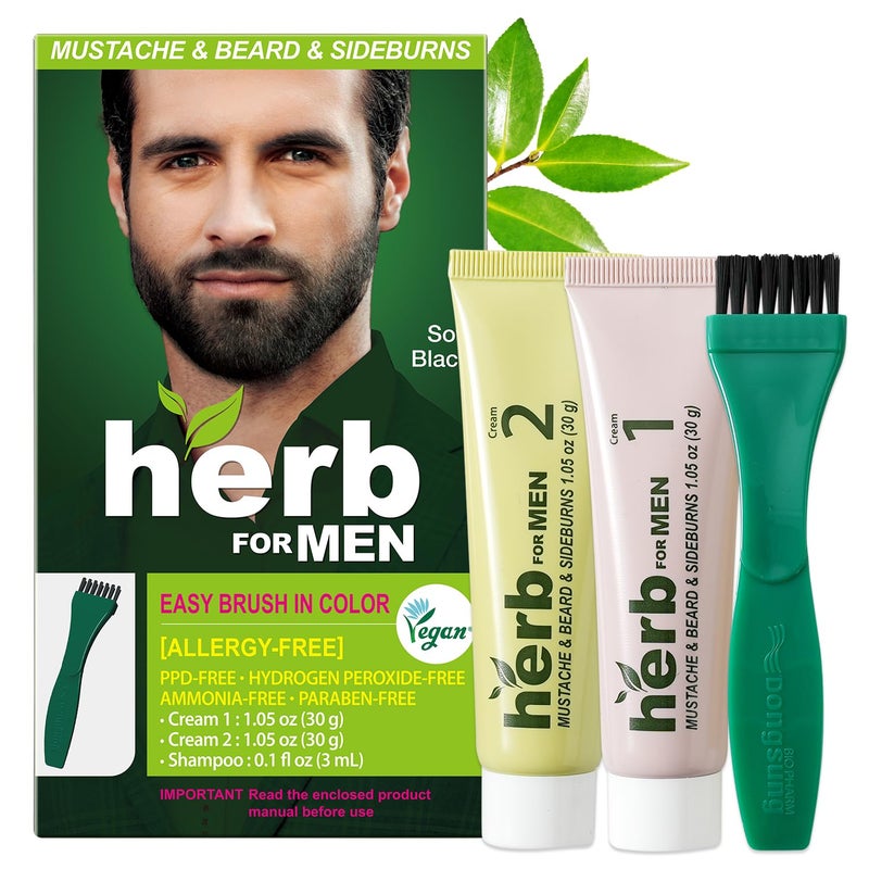 Herb Speedy Herb For Men Mustache Beard Dye Soft Black 1 Pack PPDFree AmmoniaFree Vegan with Natural Ingredients Odorless Gentle for Sensitive Skin No Skin Irritation