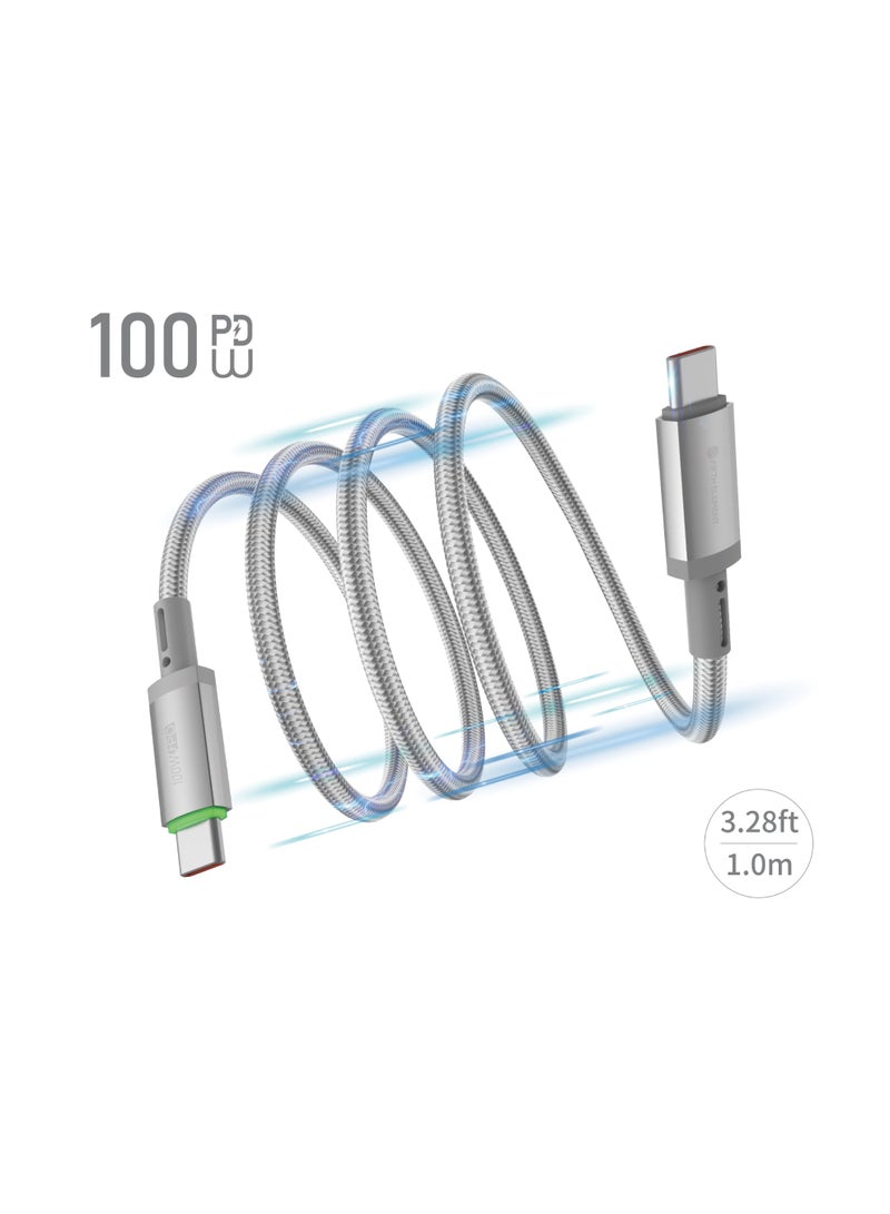 FIFTH ELEMENT SNAP 1m Magnetic USB-C to USB-C Cable, 100W PD Fast Charging Nylon Braided with LED Indicator – Grey - Image 2