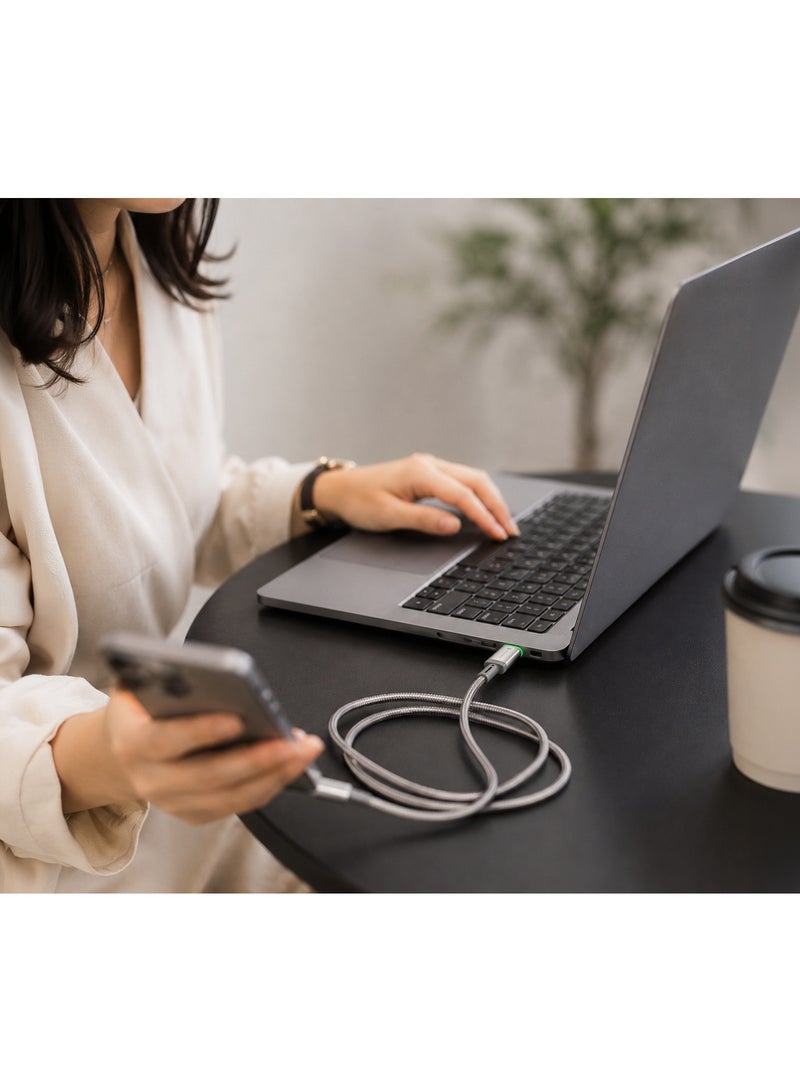 فيفث إيليمنت كابل FIFTH ELEMENT SNAP مغناطيسي بطول 1 متر من USB‑C إلى USB‑C يدعم الشحن السريع بتقنية Power Delivery بقدرة 100 واط مع تصميم نايلون مضفّر ومؤشر LED – اللون الرمادي - Image 5