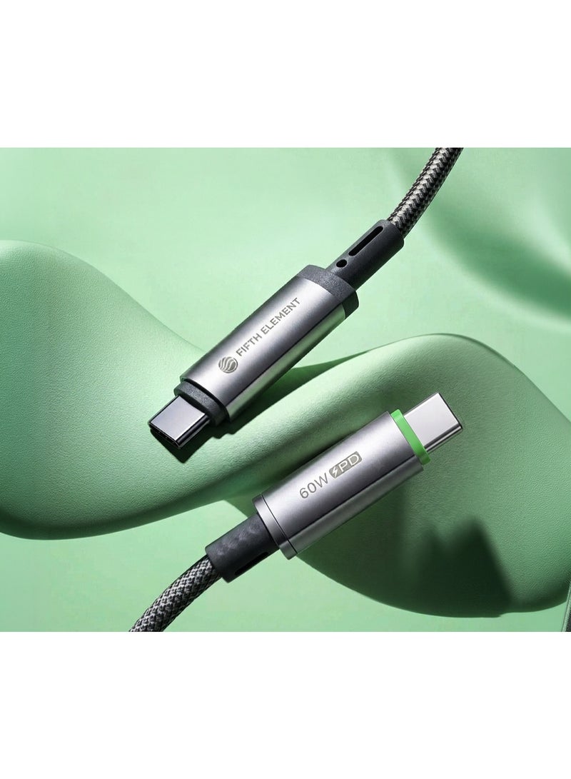 فيفث إيليمنت كابل FIFTH ELEMENT SNAP مغناطيسي بطول 1 متر من USB‑C إلى USB‑C يدعم الشحن السريع بتقنية Power Delivery بقدرة 100 واط مع تصميم نايلون مضفّر ومؤشر LED – اللون الرمادي - Image 3