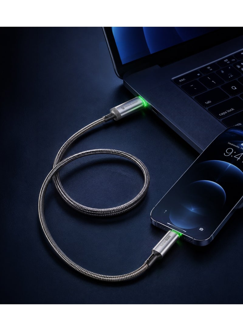 فيفث إيليمنت كابل FIFTH ELEMENT SNAP مغناطيسي بطول 1 متر من USB‑C إلى USB‑C يدعم الشحن السريع بتقنية Power Delivery بقدرة 100 واط مع تصميم نايلون مضفّر ومؤشر LED – اللون الرمادي - Image 2