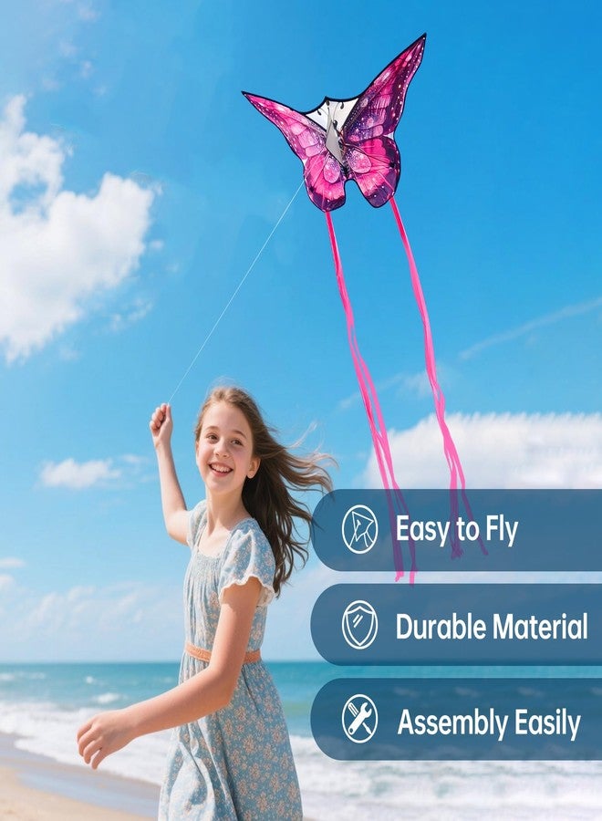 Flying Hoofer Butterfly Kite, Easy to Fly Kites for Kids & Adults, Beach Kites for Boys & Girls Ages 4-8 & 8-12, 55''X 28'' Large Single Line Kite(Pink) - Image 2