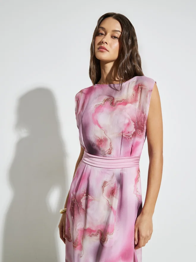 Styli Styli Pink Marble Tie-Dye Print A-Line Maxi Dress