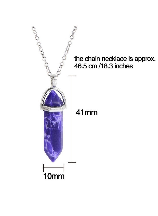eBoot Womens 12 Pieces Hexagonal Chakra Crystal Bullet Shape Gemstone Pendant Necklaces Pointed Quartz Stone Chain Necklaces Artificial Stone With Storage Bag (Soft Color Set) - Image 2