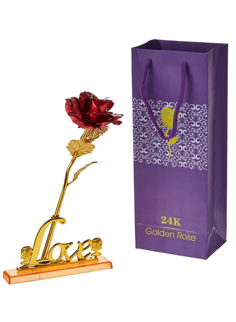 Generic 24K Gold Plated Rose Valentine Day Gift Romantic Golden Flower for Birthday Anniversary Home Decor Festive Party Supplies with Love Base Elegant Present for Her  - Image 1