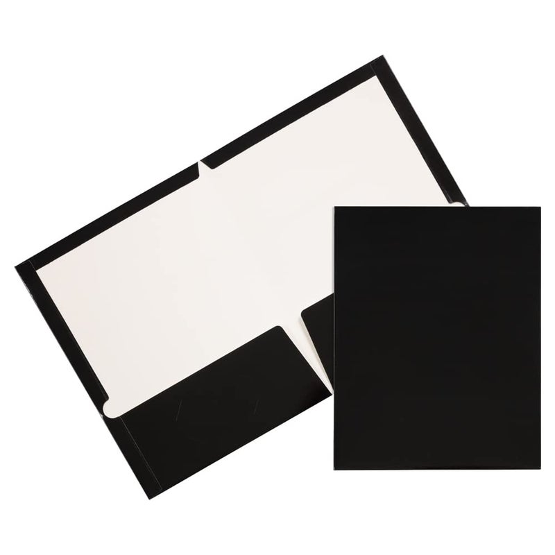 JAM PAPER Laminated Two Pocket Glossy School Folders Letter Size High Gloss Black Bulk 25Pack