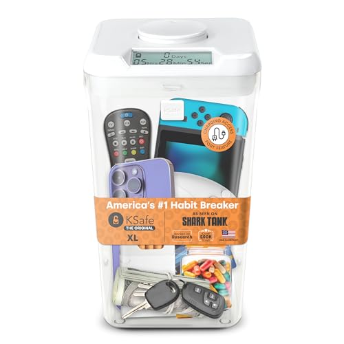 Kitchen Safe kSafe Time Locking Container XL – Tech Lock Box for Tablets, Game Controllers, Large Snack Bags, BPA-Free Plastic, No Overrides, 5.5” W x 10.4” L, White Lid, Clear Base - Image 1
