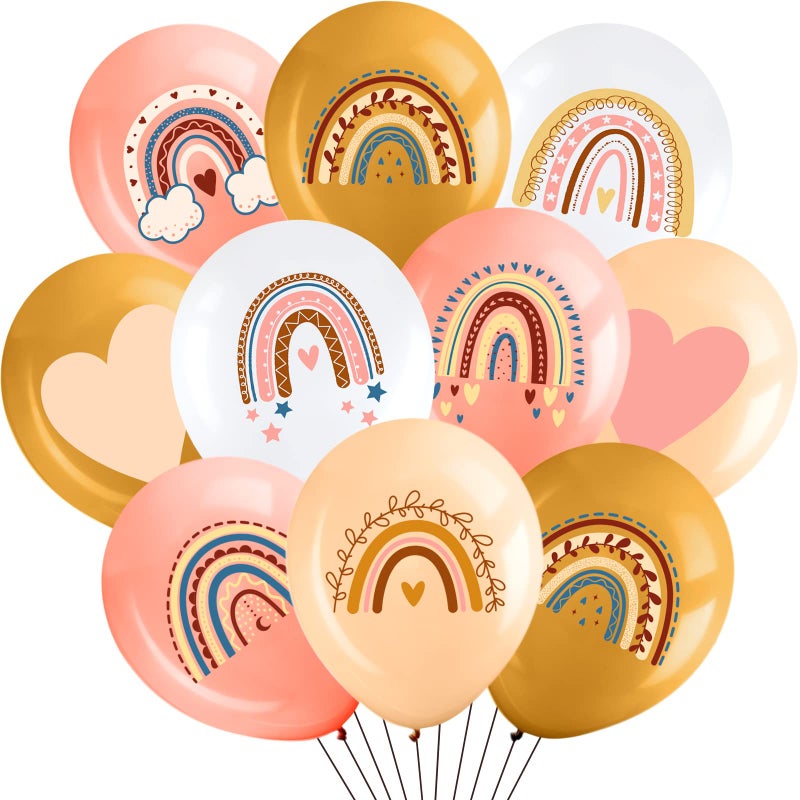 Zomiboo 45 Pcs Boho Rainbow Balloons Rainbow Birthday Decorations 9 Styles Latex Balloons Birthday Party Decorations Bohemian Theme Decor for Wedding Neutral Happy Supplies - Image 2