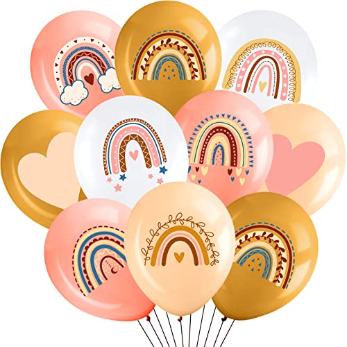 Zomiboo 45 Pcs Boho Rainbow Balloons Rainbow Birthday Decorations 9 Styles Latex Balloons Birthday Party Decorations Bohemian Theme Decor for Wedding Neutral Happy Supplies - Image 1